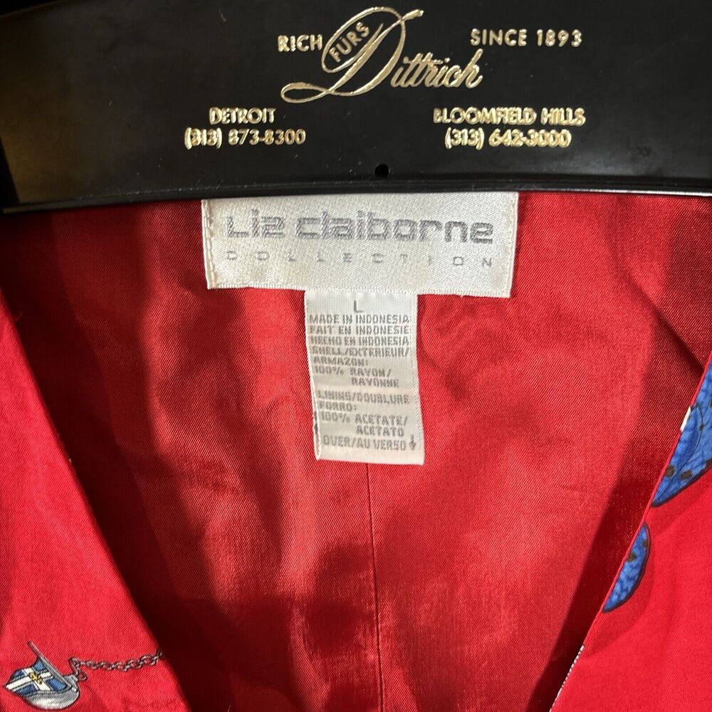 LIZ CLAIBORNE COLLECTION WOMENS RED NAUTICAL‎ SATIN VEST, SZ L 90s - Picture 6 of 9